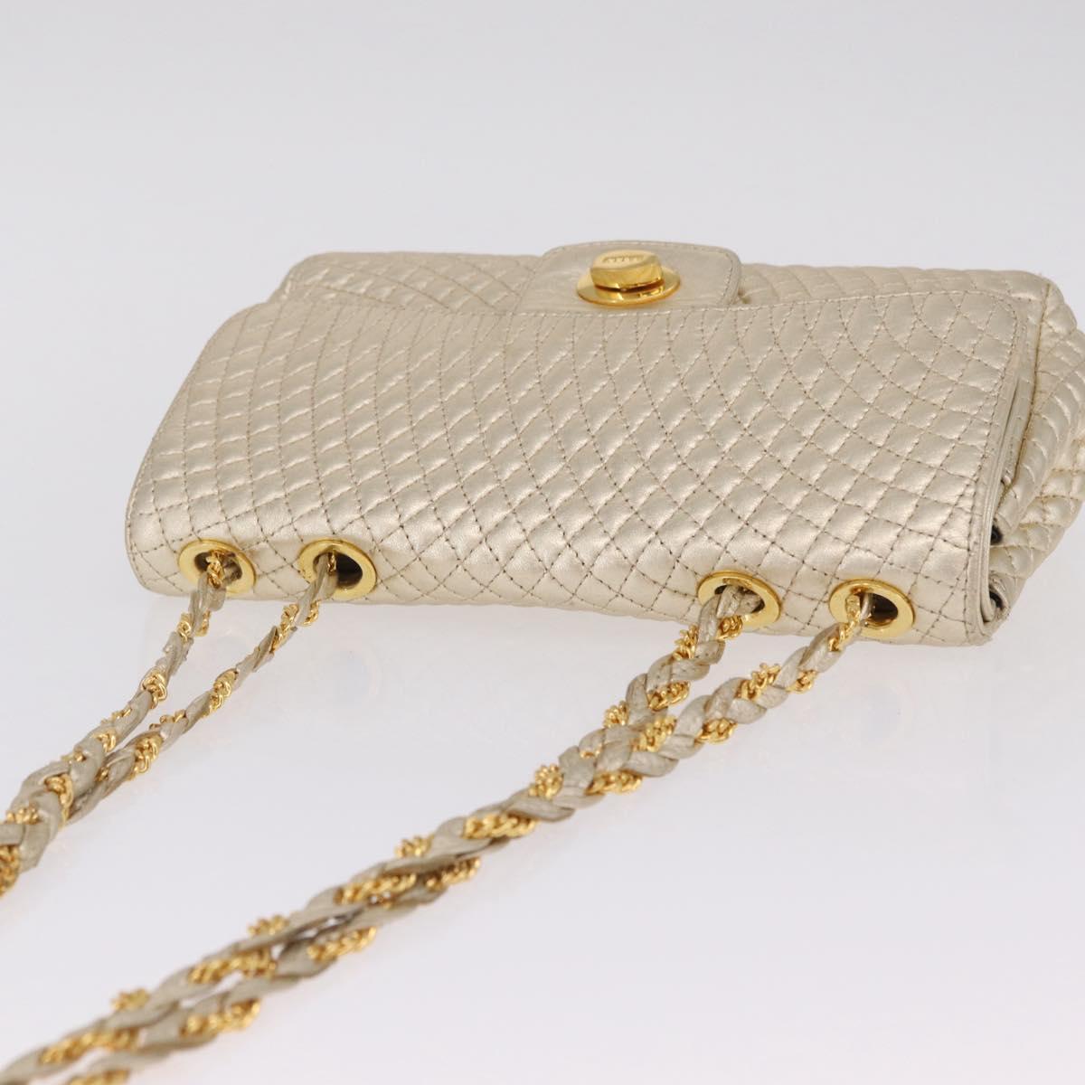 Bally Chain Shoulder Bag Leather Gold Auth 210061A