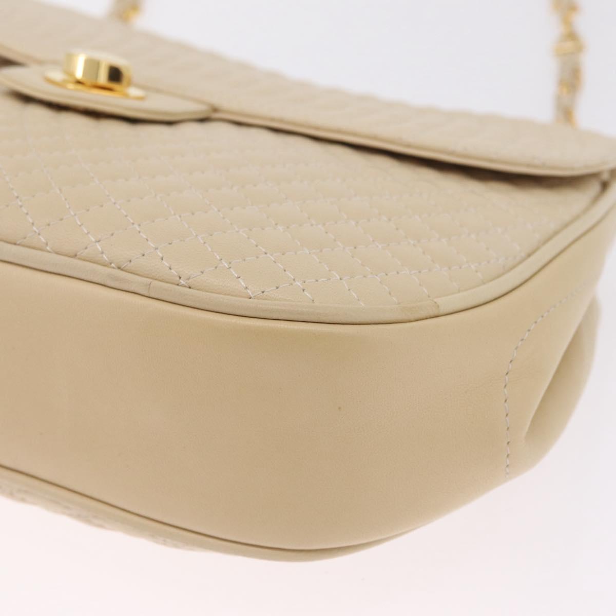 Bally Chain Shoulder Bag Leather Ivory Gold Auth 210062A