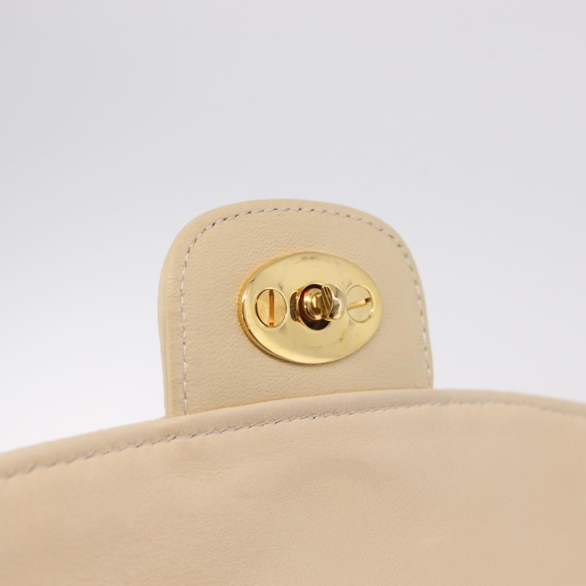 Bally Chain Shoulder Bag Leather Ivory Gold Auth 210062A