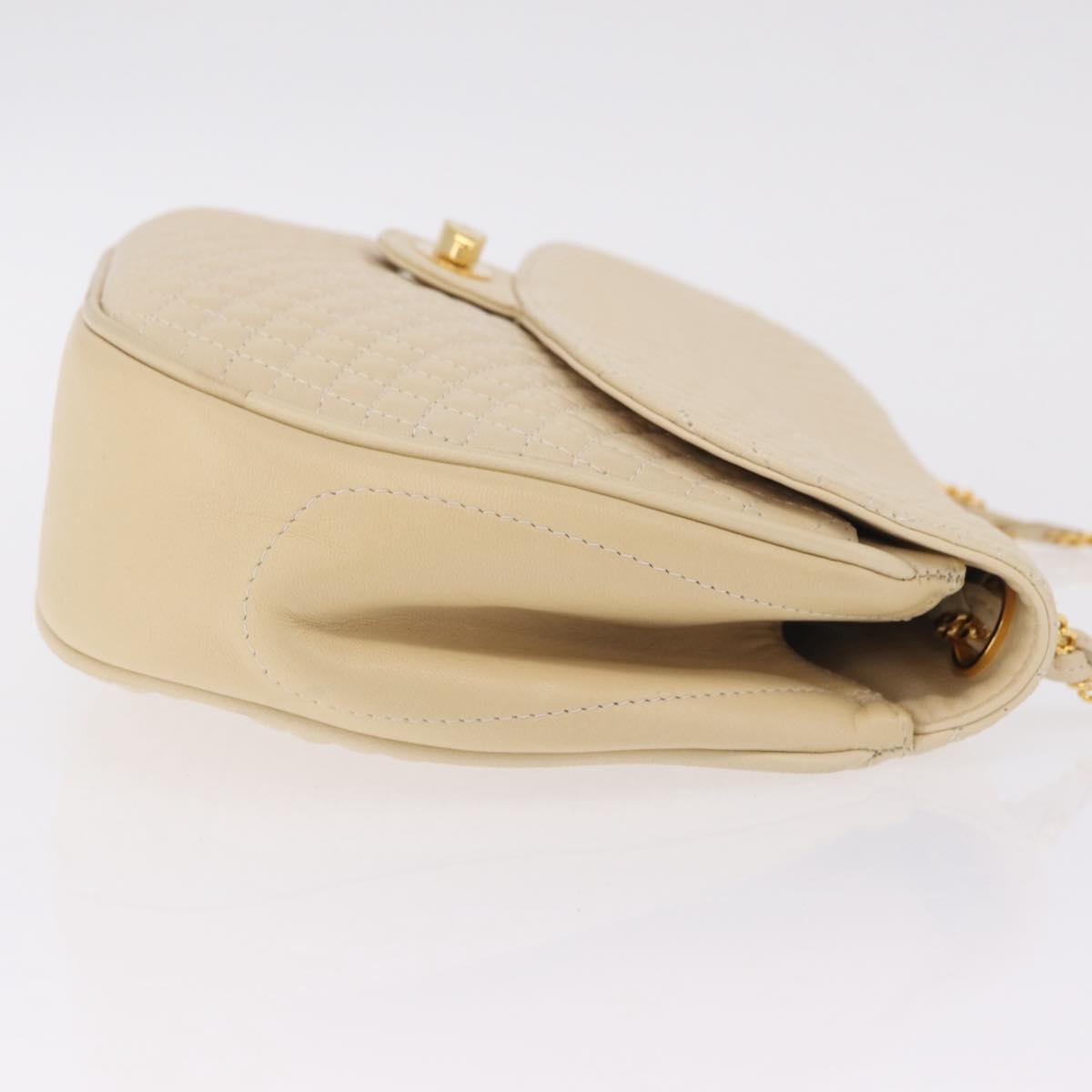 Bally Chain Shoulder Bag Leather Ivory Gold Auth 210062A