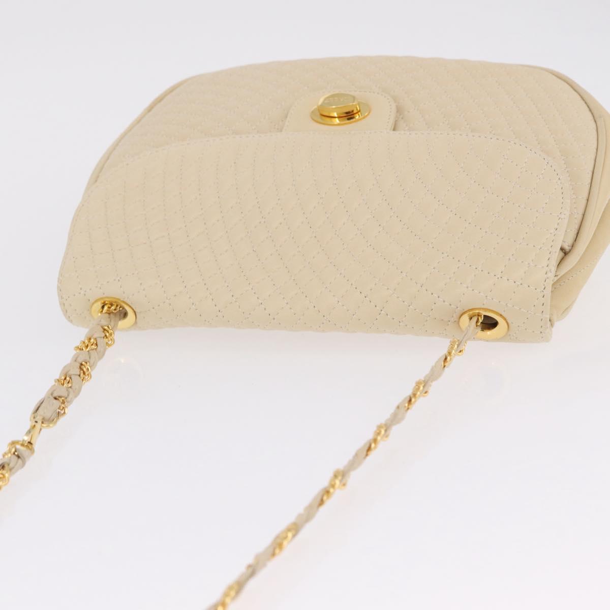 Bally Chain Shoulder Bag Leather Ivory Gold Auth 210062A