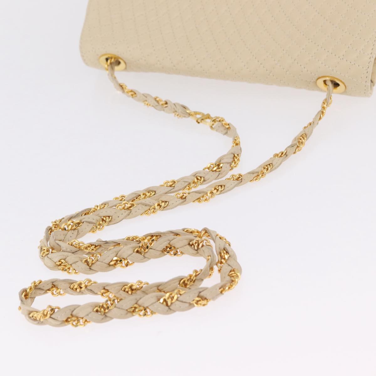 Bally Chain Shoulder Bag Leather Ivory Gold Auth 210062A