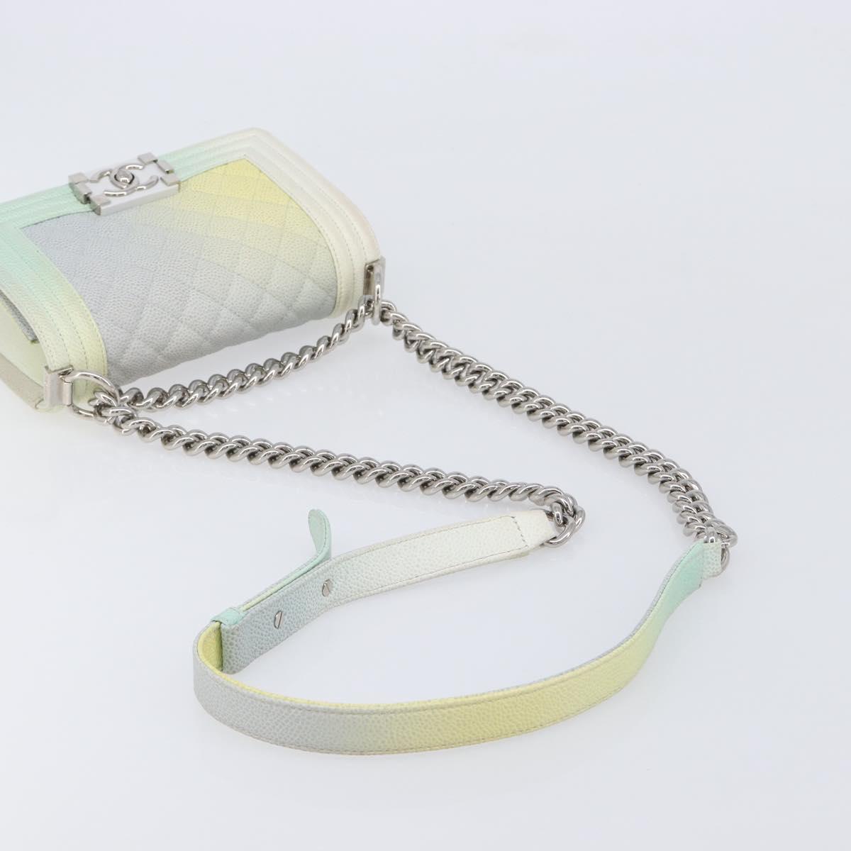 CHANEL Chain Matelasse Boy Chanel Bag Caviar Skin Multicolor CC Auth 210066SAM