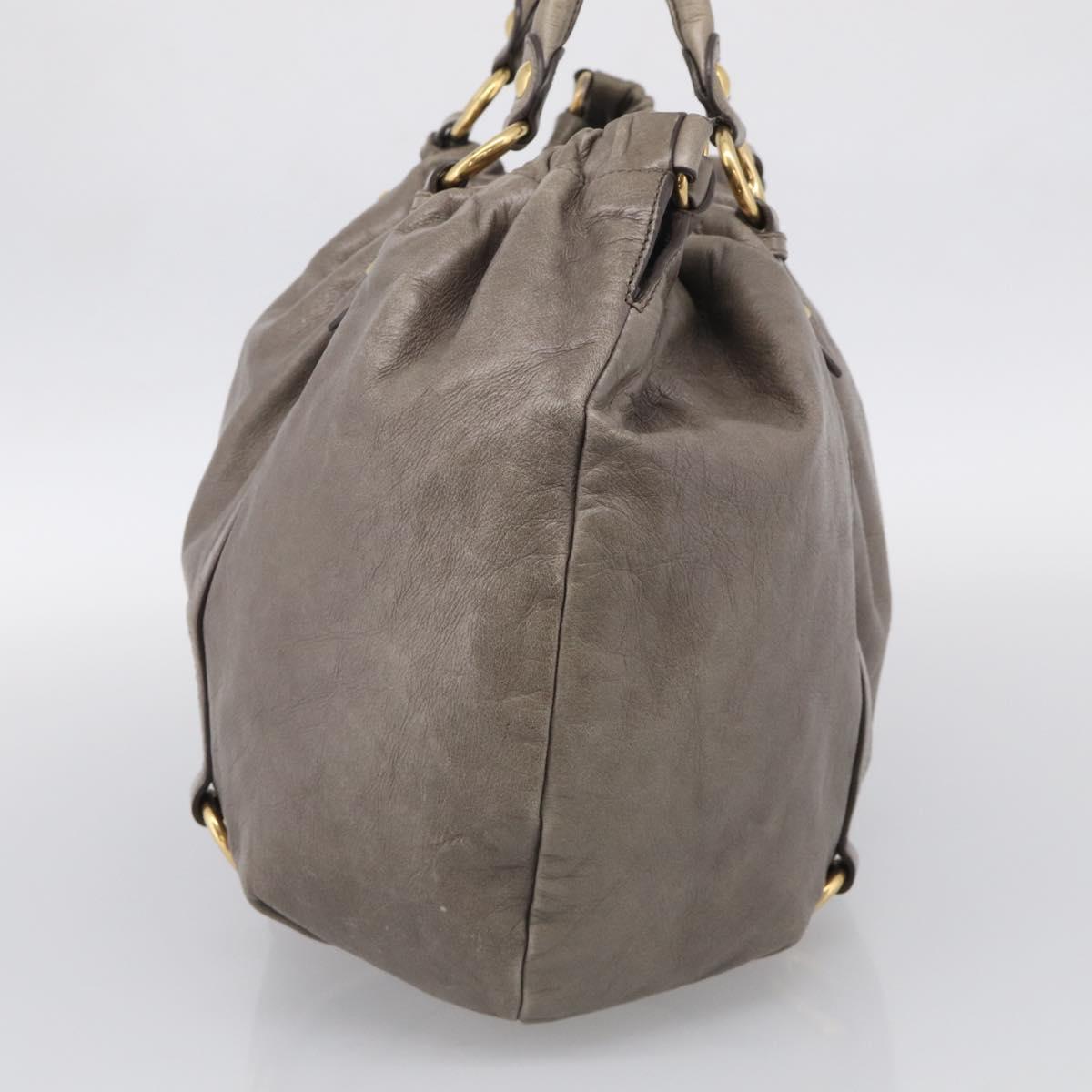 Miu Miu Hand Bag Vitellolux Gray Gold Auth 210067A