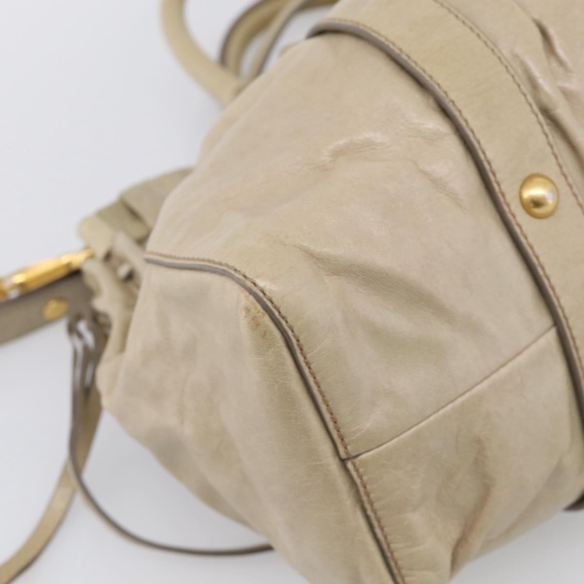 Miu Miu Hand Bag Vitellolux 2way Beige Gold Auth 210070V