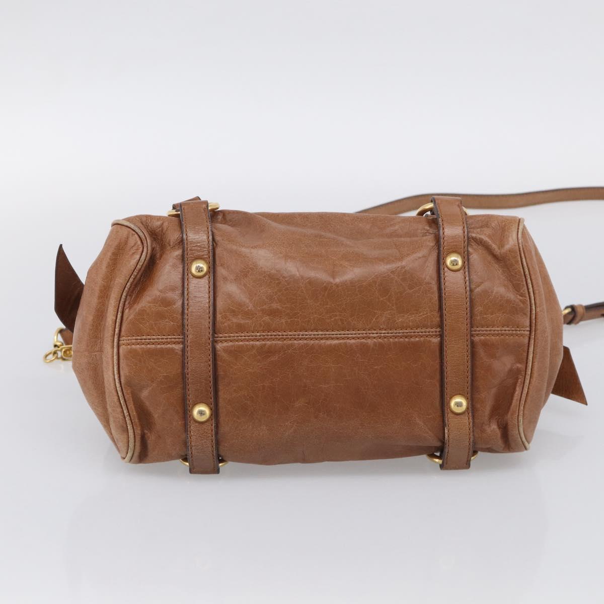 Miu Miu Hand Bag Vitellolux 2way Brown Gold Auth 210072V