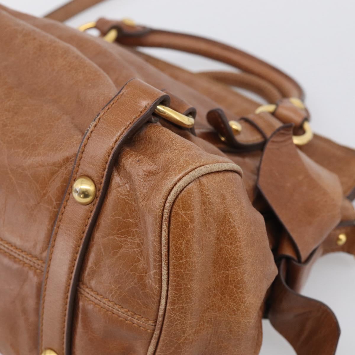 Miu Miu Hand Bag Vitellolux 2way Brown Gold Auth 210072V