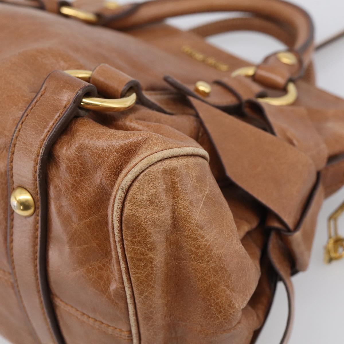 Miu Miu Hand Bag Vitellolux 2way Brown Gold Auth 210072V