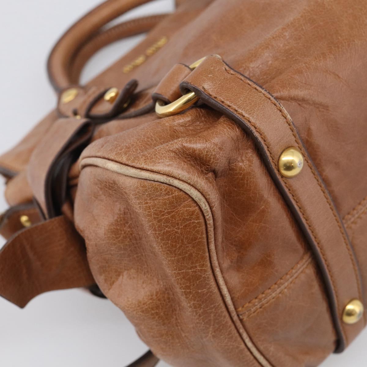 Miu Miu Hand Bag Vitellolux 2way Brown Gold Auth 210072V
