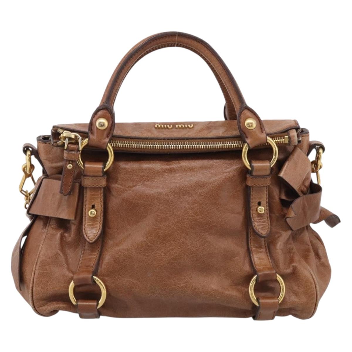 Miu Miu Hand Bag Vitellolux 2way Brown Gold Auth 210072V