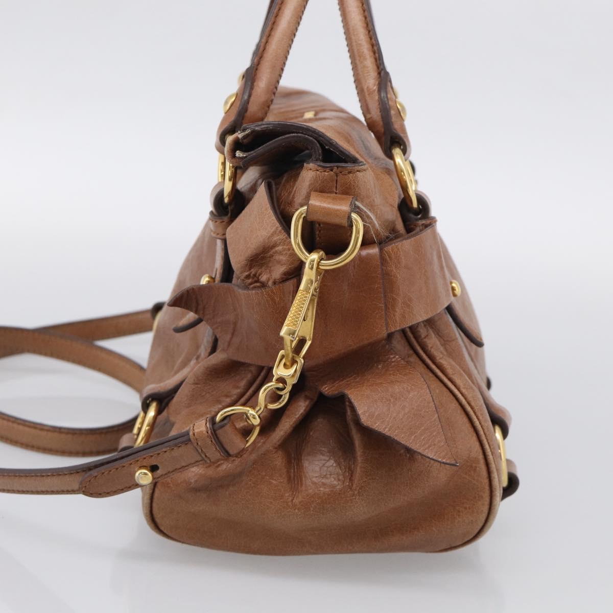 Miu Miu Hand Bag Vitellolux 2way Brown Gold Auth 210072V