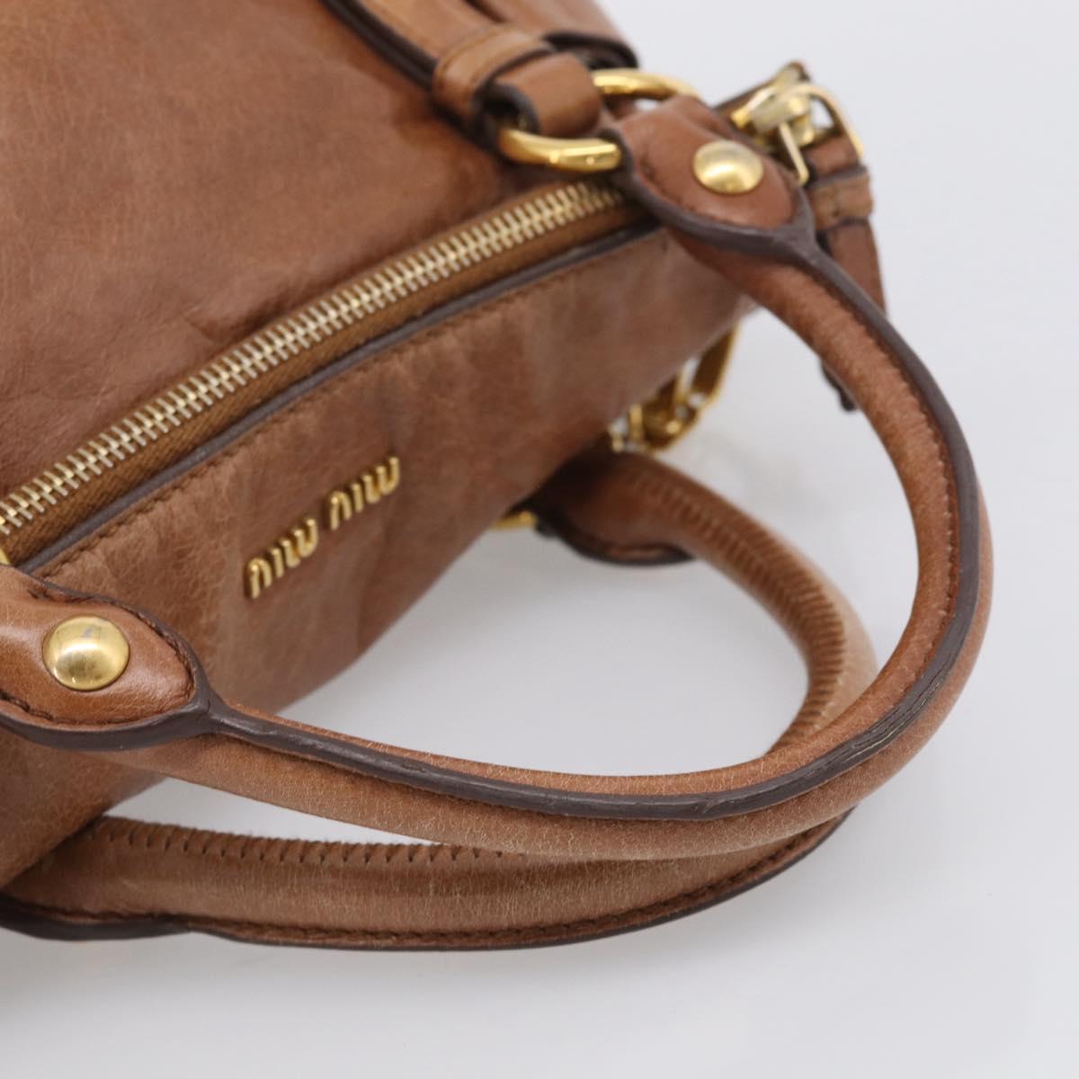 Miu Miu Hand Bag Vitellolux 2way Brown Gold Auth 210072V