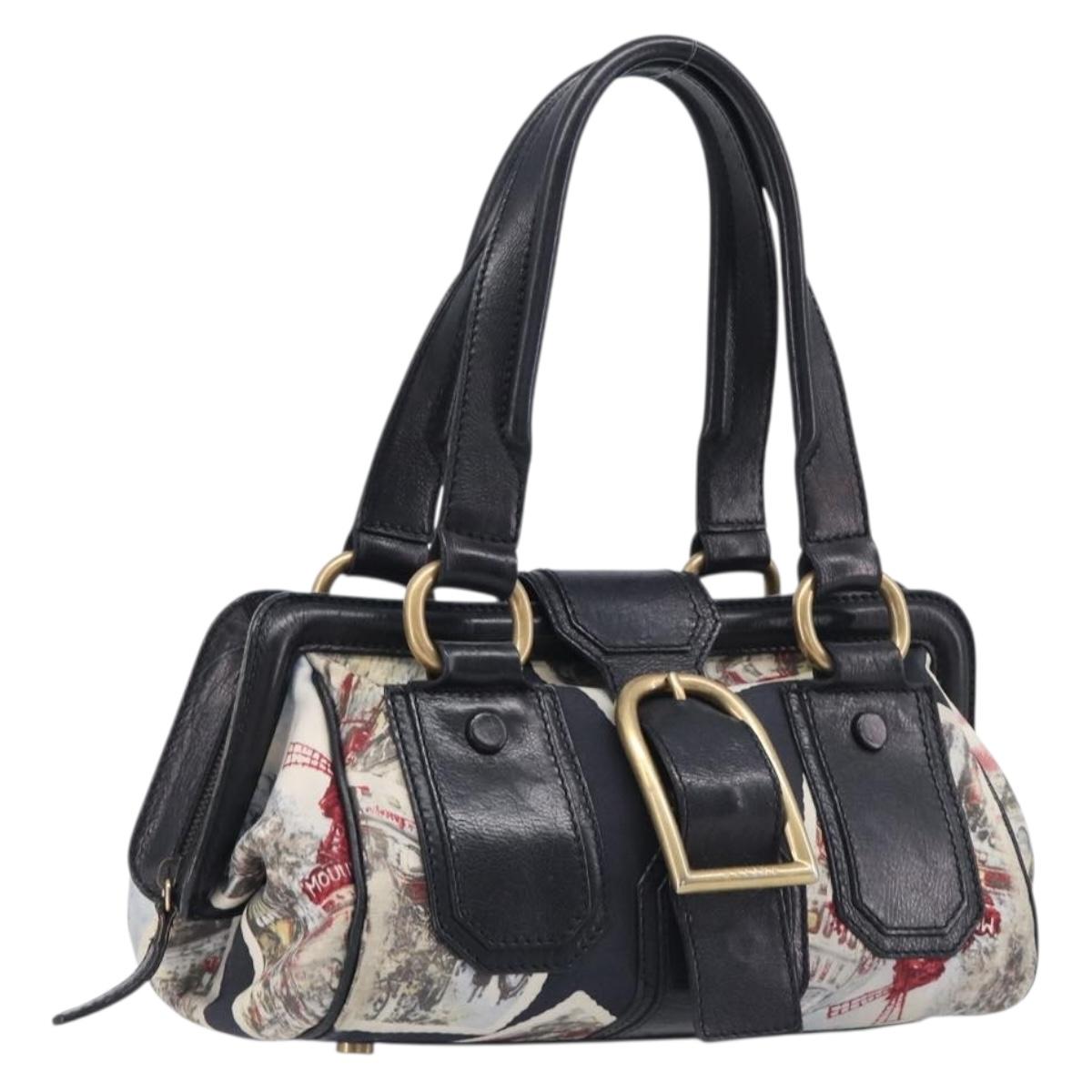 CELINE Hand Bag Canvas Leather Multicolor Gold Auth 210073