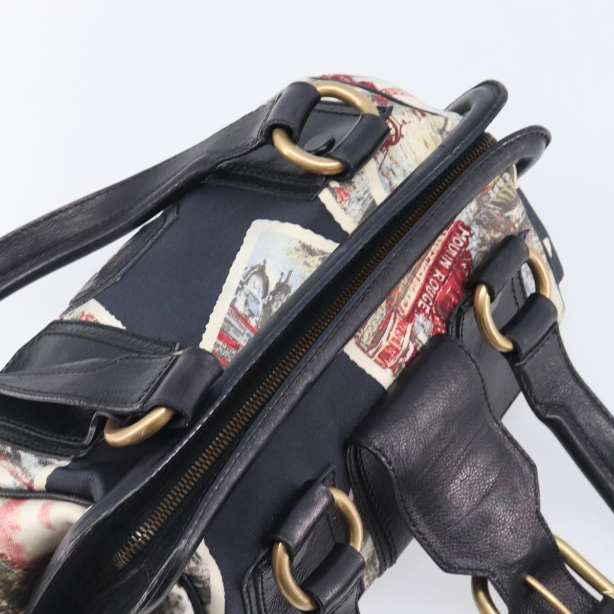 CELINE Hand Bag Canvas Leather Multicolor Gold Auth 210073
