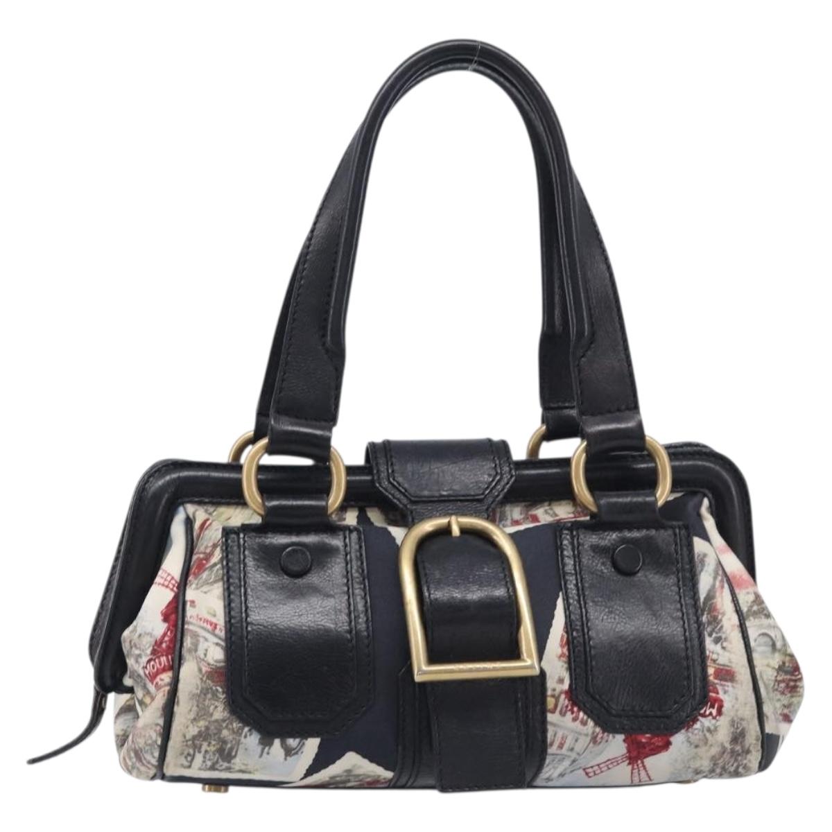 CELINE Hand Bag Canvas Leather Multicolor Gold Auth 210073