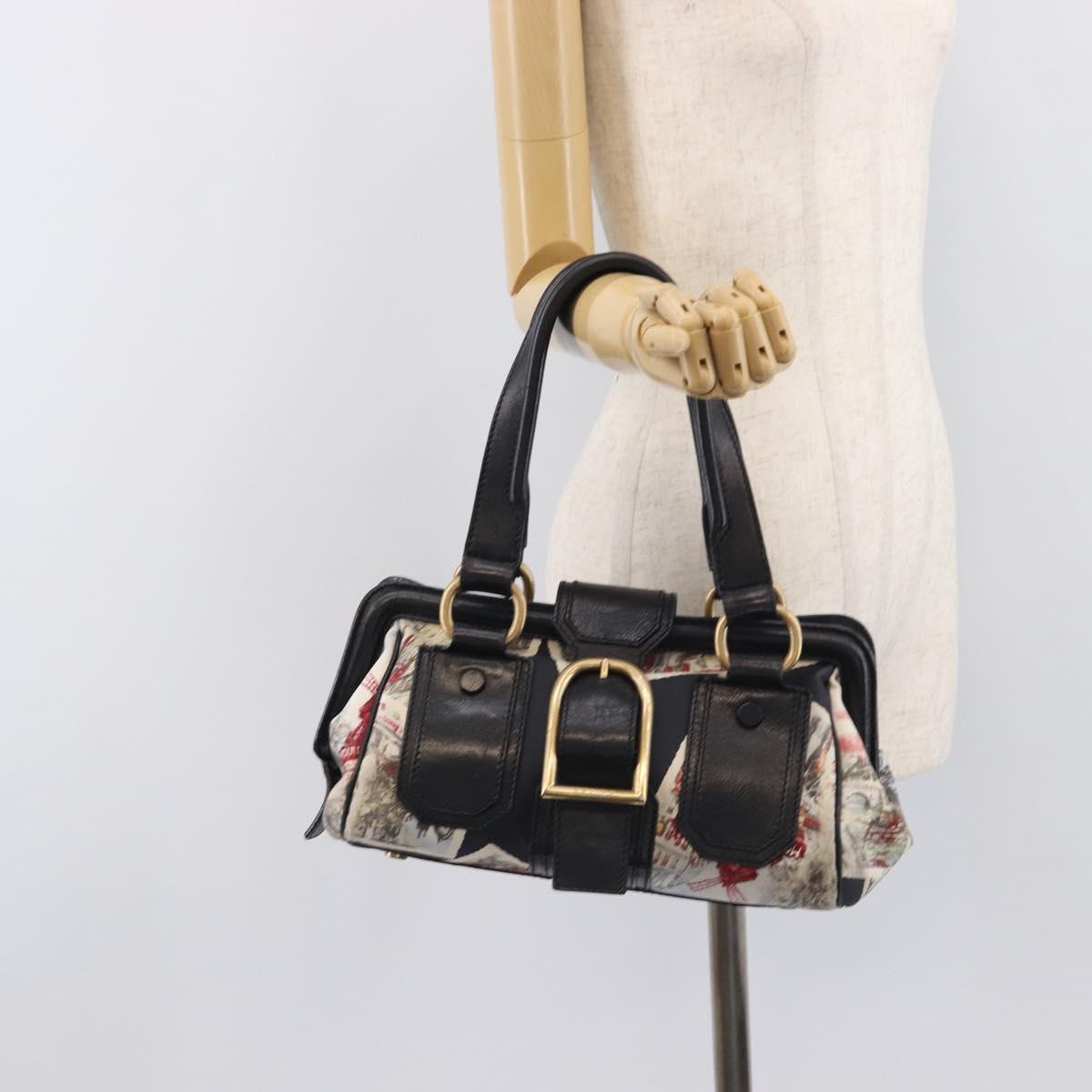 CELINE Hand Bag Canvas Leather Multicolor Gold Auth 210073