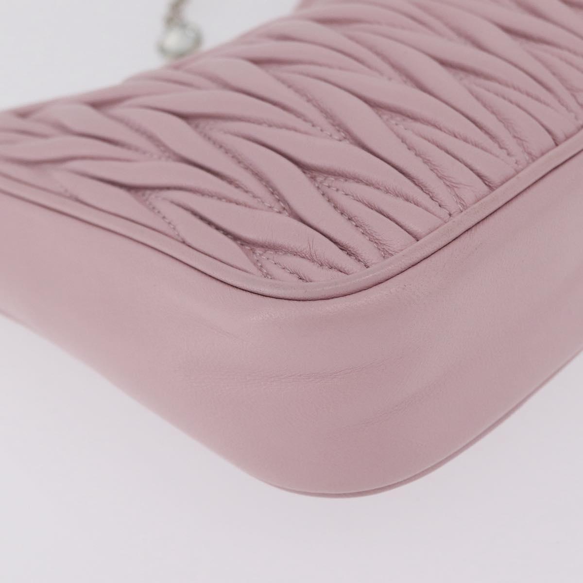 Miu Miu Matelasse Chain Shoulder Bag Leather Pink Silver Auth 210074V