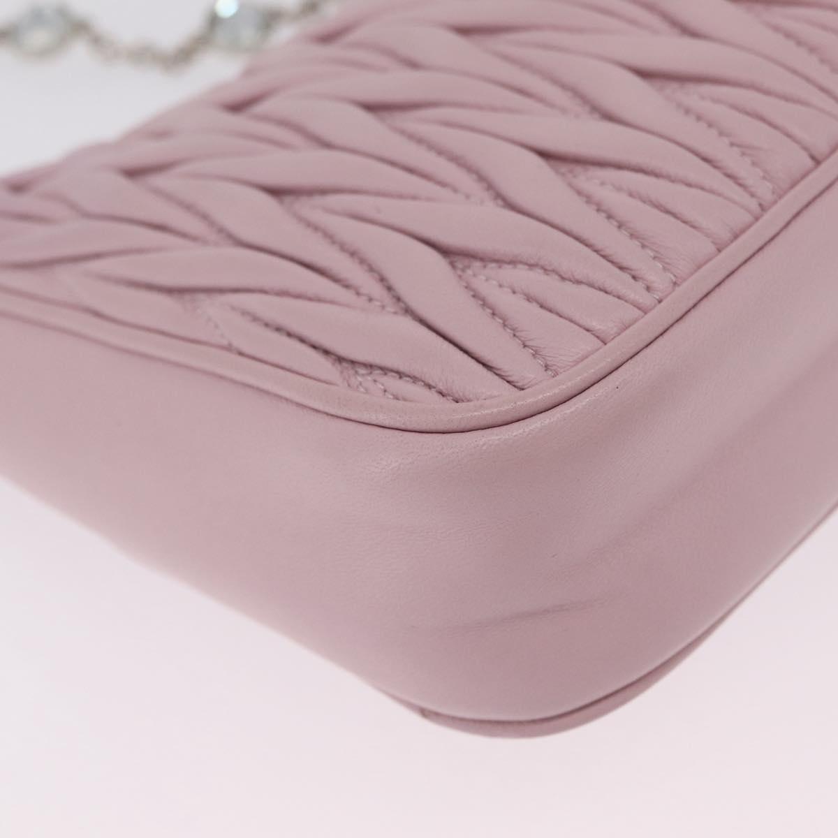 Miu Miu Matelasse Chain Shoulder Bag Leather Pink Silver Auth 210074V