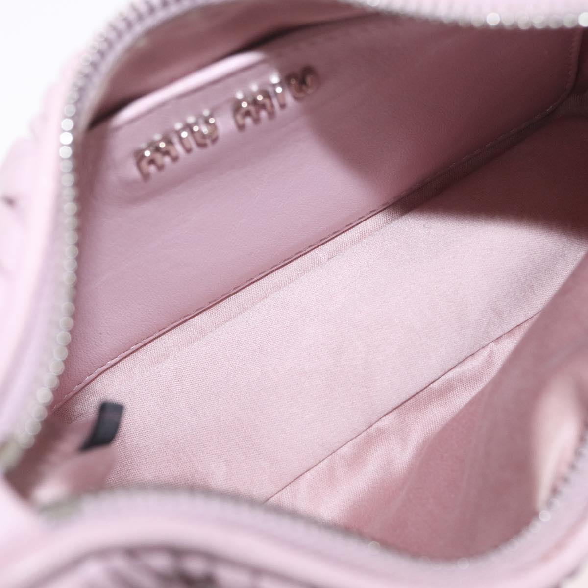 Miu Miu Matelasse Chain Shoulder Bag Leather Pink Silver Auth 210074V