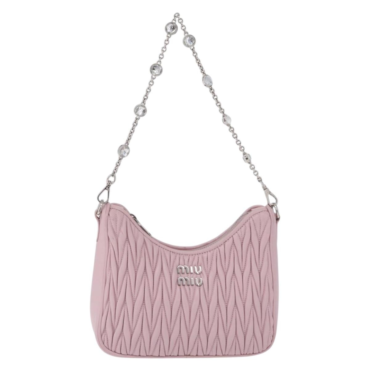 Miu Miu Matelasse Chain Shoulder Bag Leather Pink Silver Auth 210074V