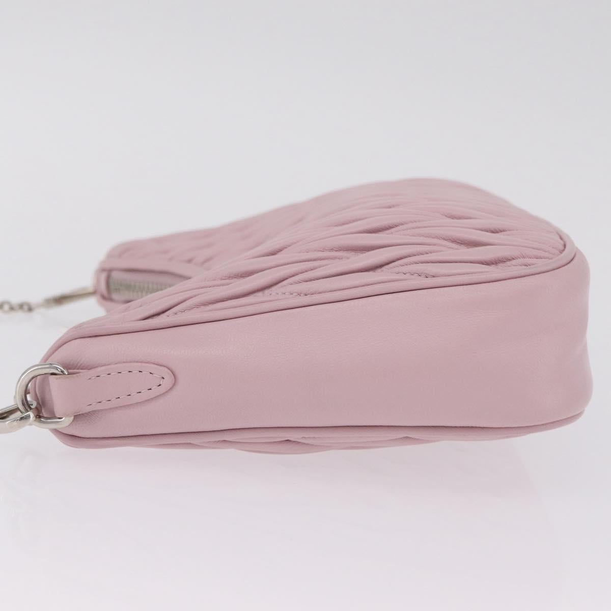 Miu Miu Matelasse Chain Shoulder Bag Leather Pink Silver Auth 210074V