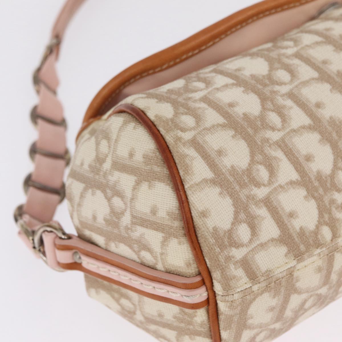 Christian Dior Trotter Canvas Romantic Chain Bag PVC Beige Silver Auth 210075A