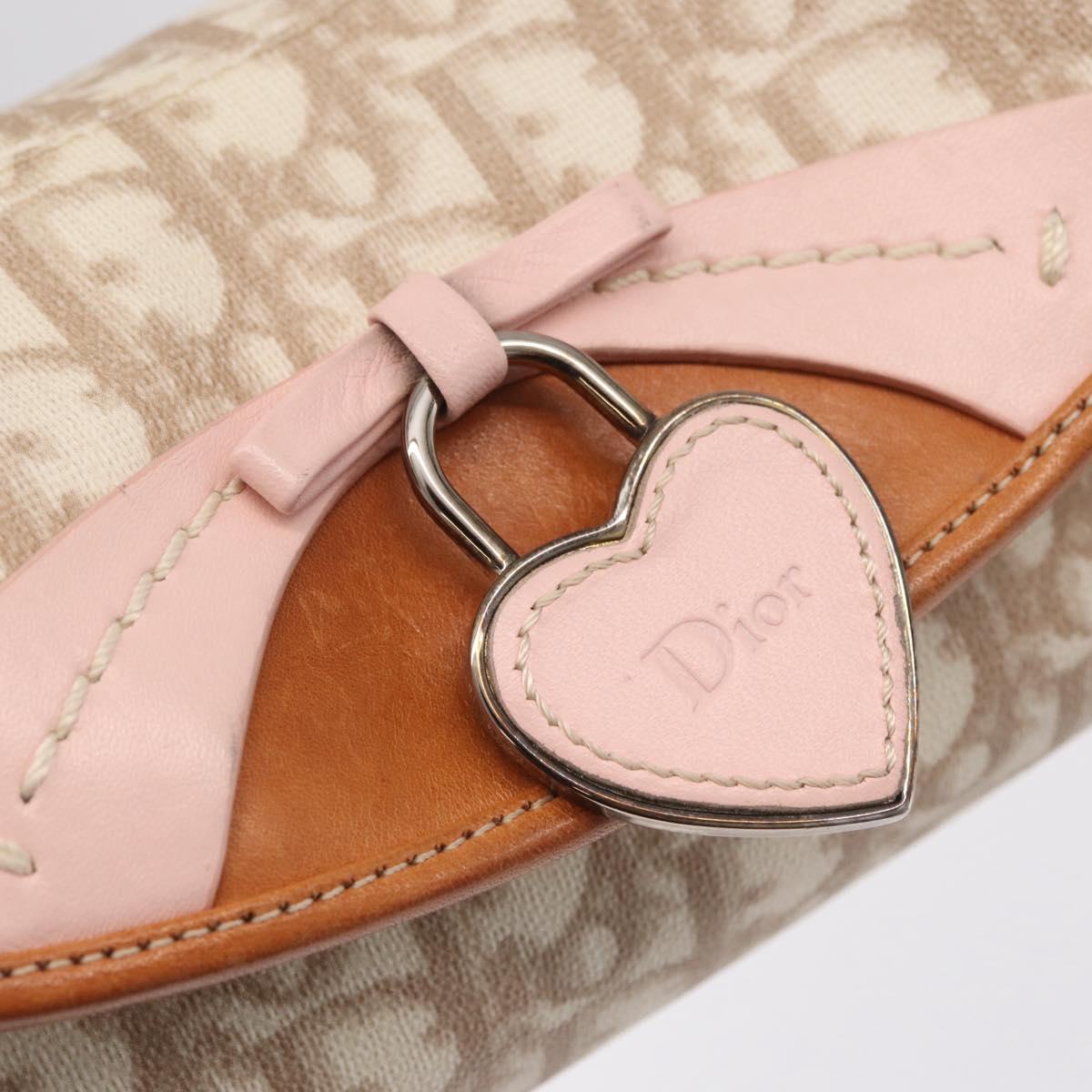 Christian Dior Trotter Canvas Romantic Chain Bag PVC Beige Silver Auth 210075A