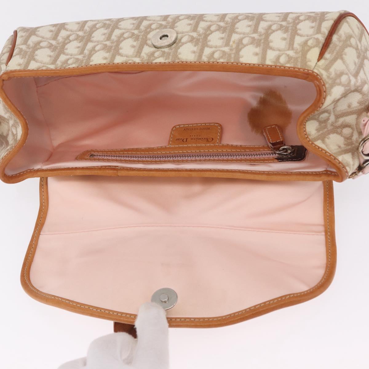 Christian Dior Trotter Canvas Romantic Chain Bag PVC Beige Silver Auth 210075A