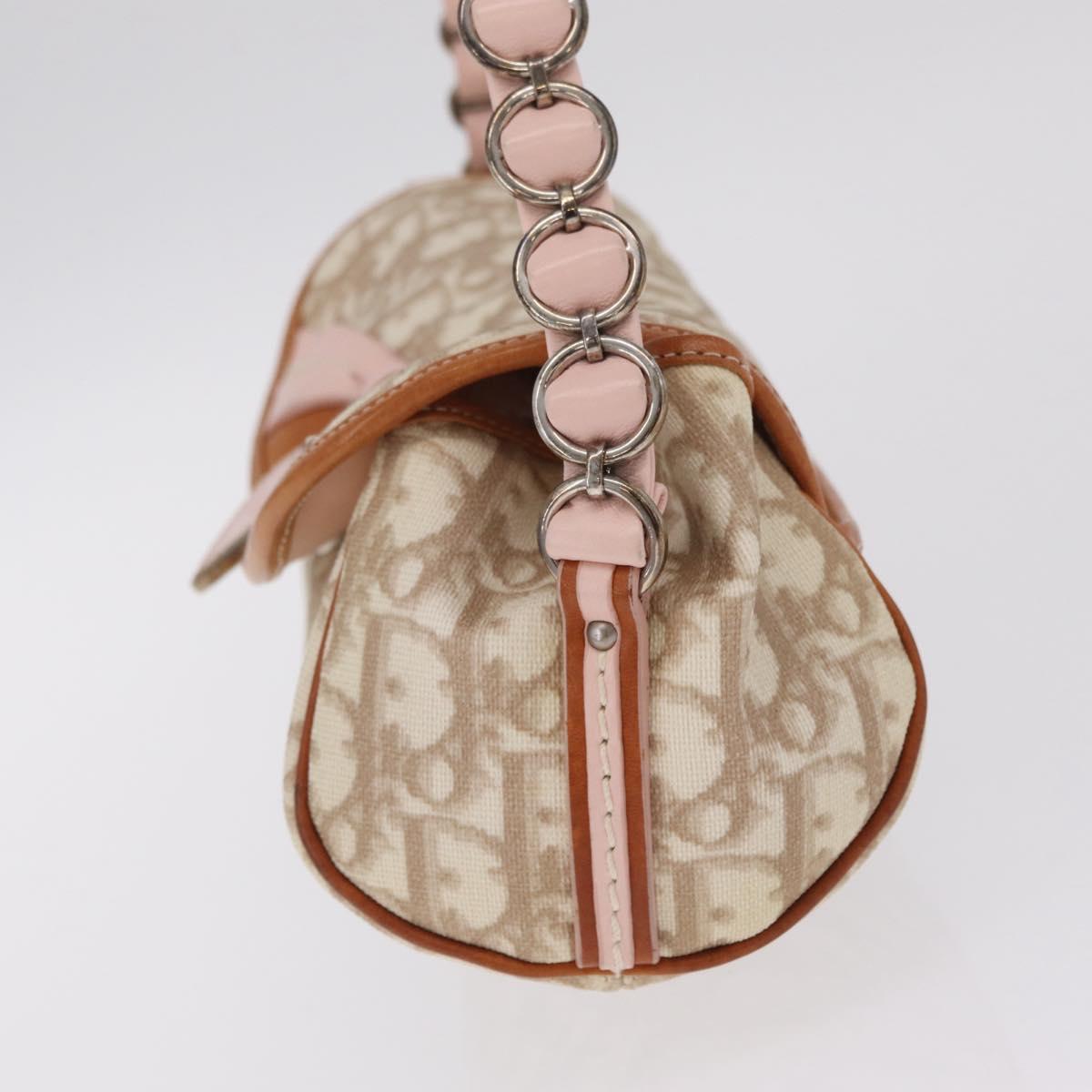 Christian Dior Trotter Canvas Romantic Chain Bag PVC Beige Silver Auth 210075A
