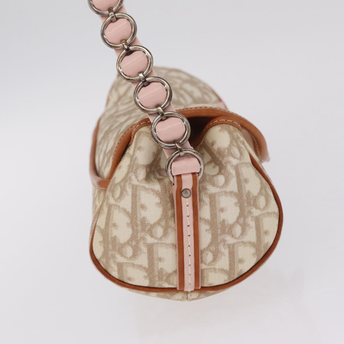 Christian Dior Trotter Canvas Romantic Chain Bag PVC Beige Silver Auth 210075A