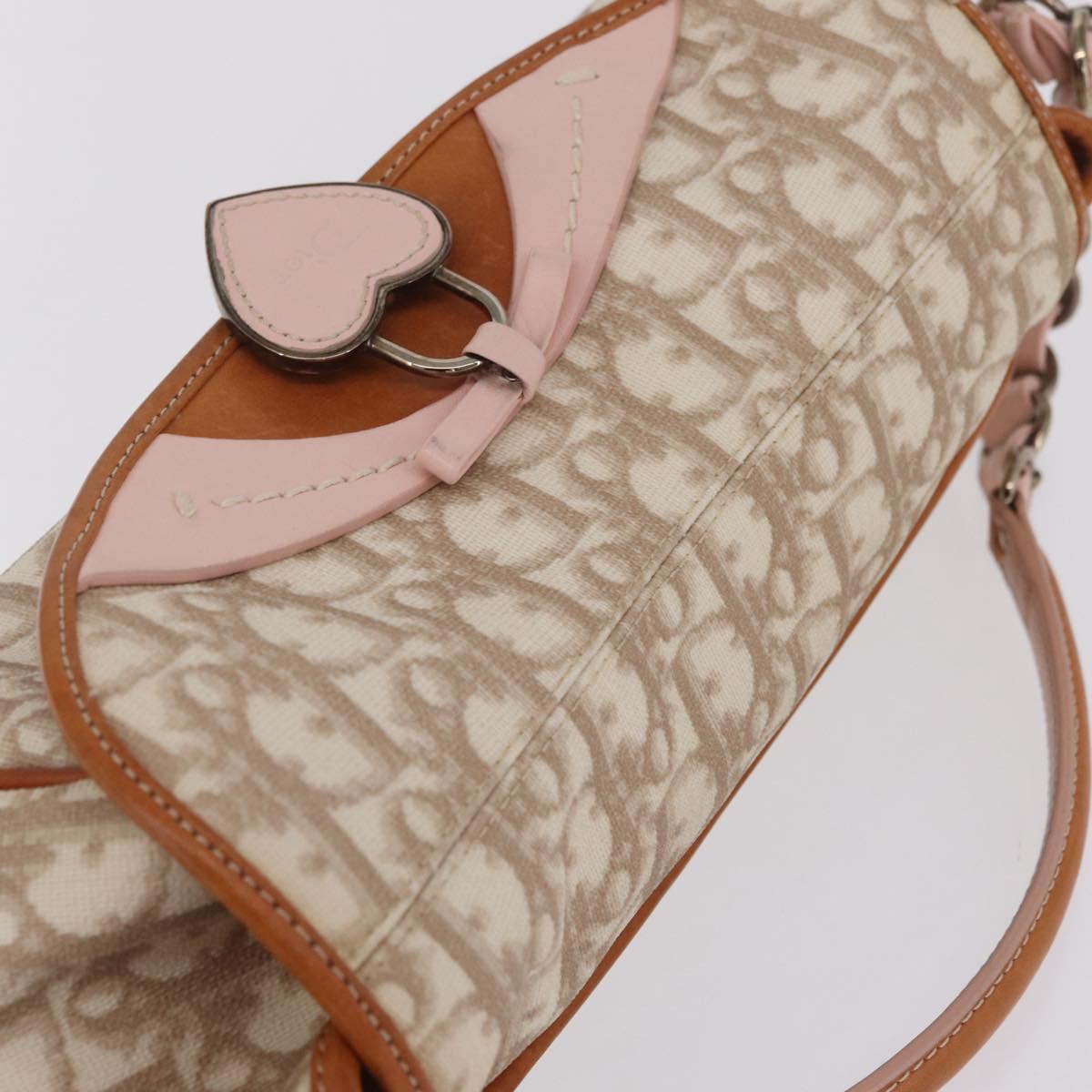 Christian Dior Trotter Canvas Romantic Chain Bag PVC Beige Silver Auth 210075A