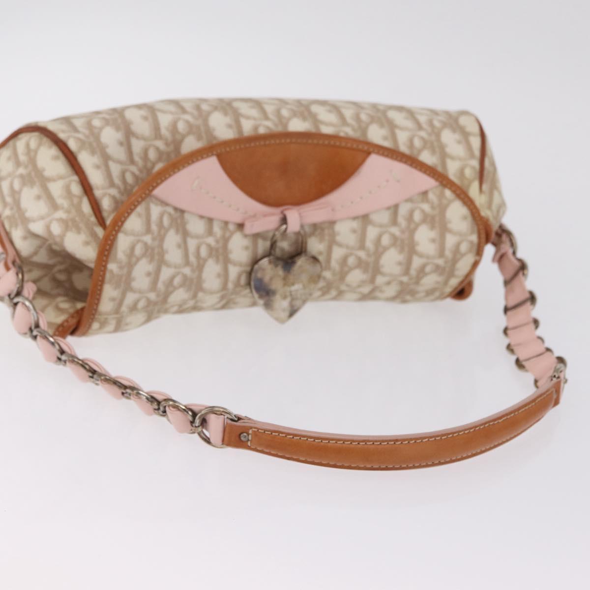 Christian Dior Trotter Canvas Romantic Chain Bag PVC Beige Silver Auth 210075A