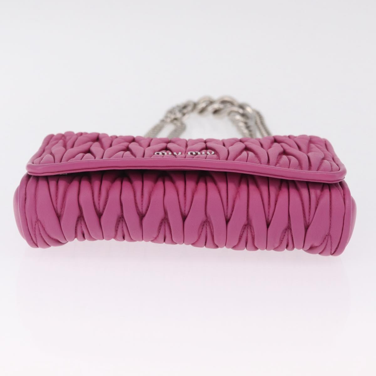Miu Miu Matelasse Chain Shoulder Bag Leather Pink Silver Auth 210077V