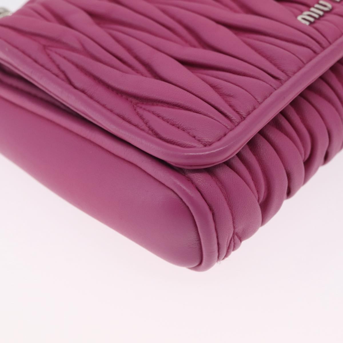 Miu Miu Matelasse Chain Shoulder Bag Leather Pink Silver Auth 210077V