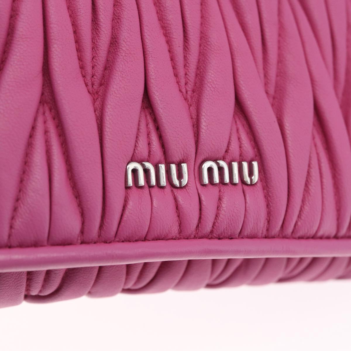 Miu Miu Matelasse Chain Shoulder Bag Leather Pink Silver Auth 210077V