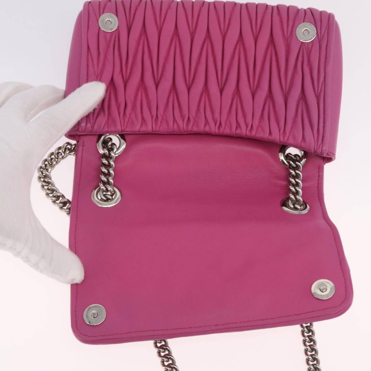 Miu Miu Matelasse Chain Shoulder Bag Leather Pink Silver Auth 210077V