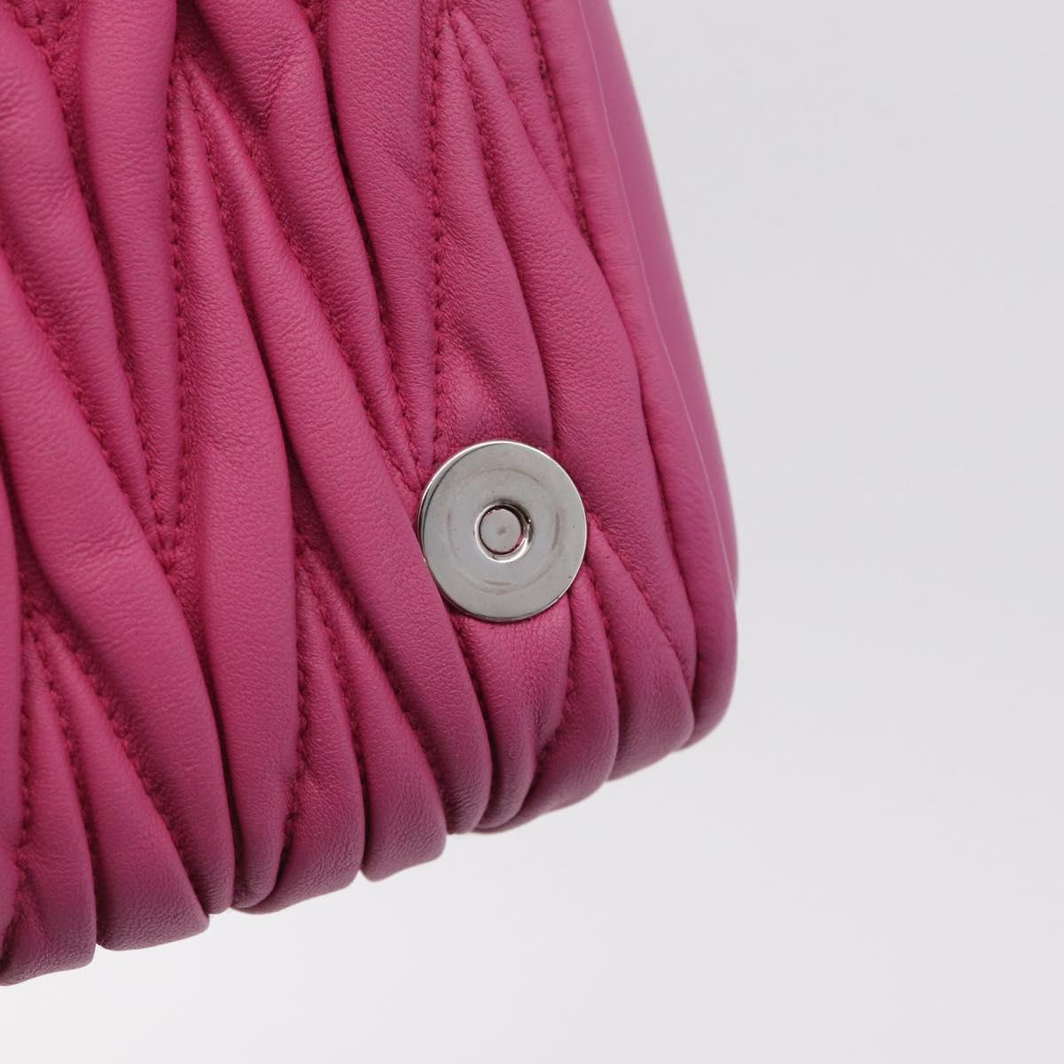 Miu Miu Matelasse Chain Shoulder Bag Leather Pink Silver Auth 210077V