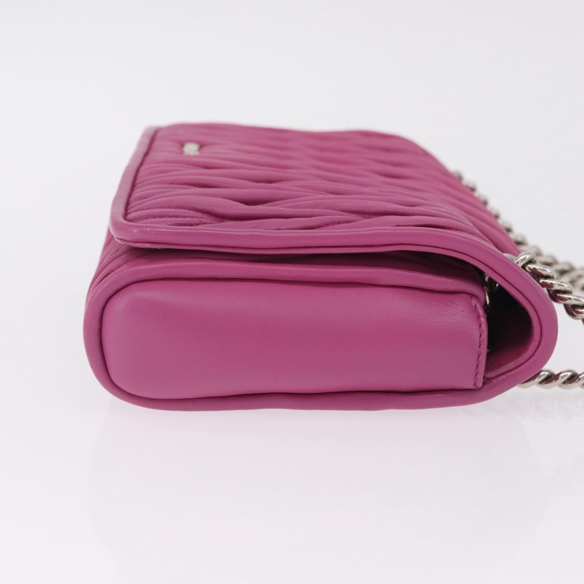 Miu Miu Matelasse Chain Shoulder Bag Leather Pink Silver Auth 210077V