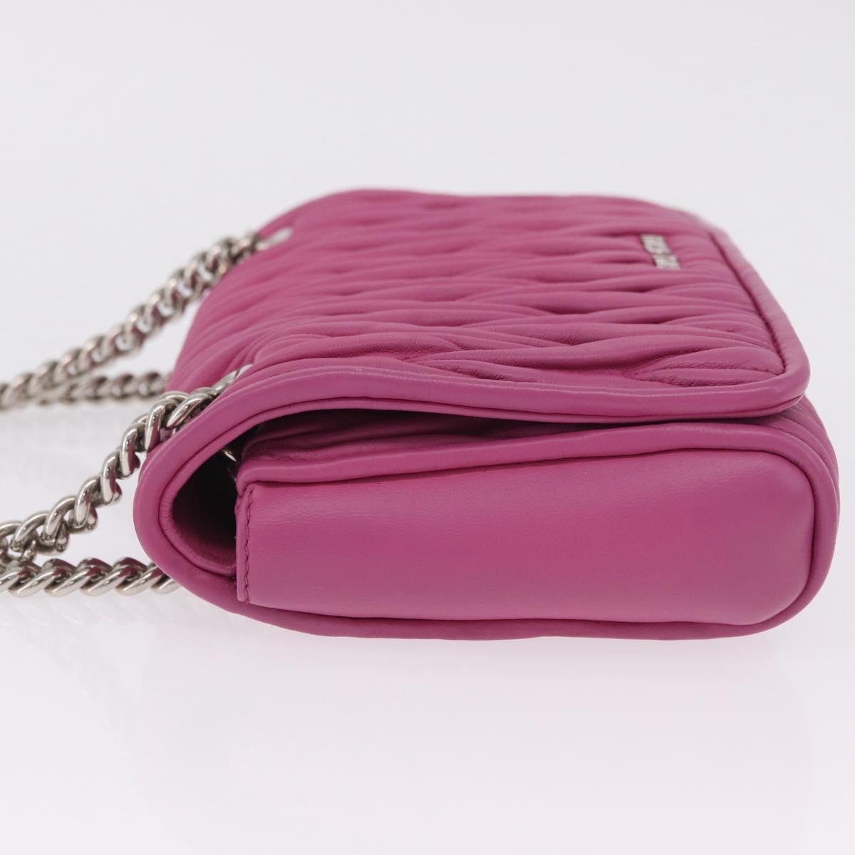 Miu Miu Matelasse Chain Shoulder Bag Leather Pink Silver Auth 210077V