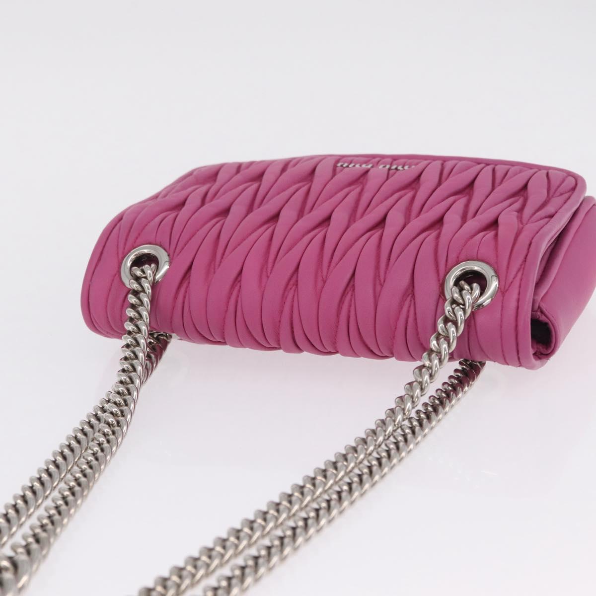 Miu Miu Matelasse Chain Shoulder Bag Leather Pink Silver Auth 210077V