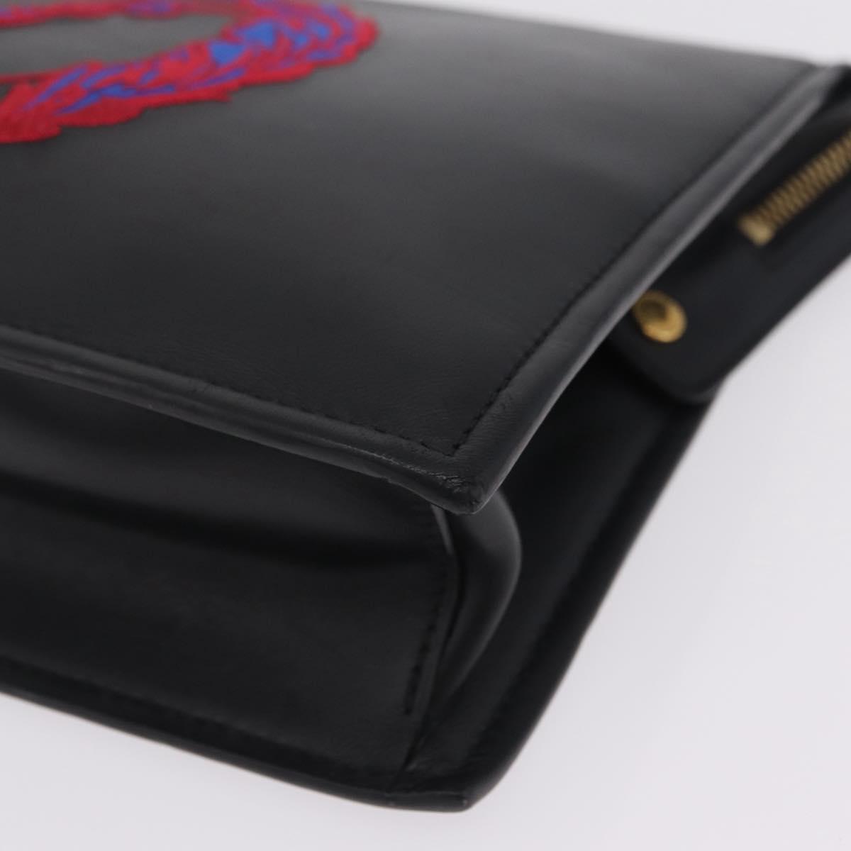 VERSACE Clutch Bag Leather Black Gold Auth 210078A