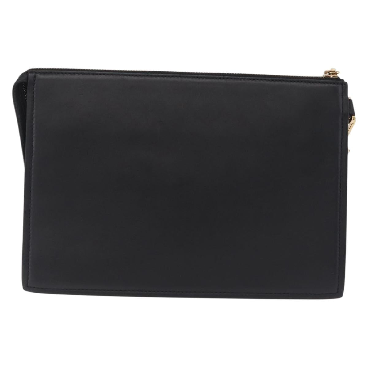 VERSACE Clutch Bag Leather Black Gold Auth 210078A