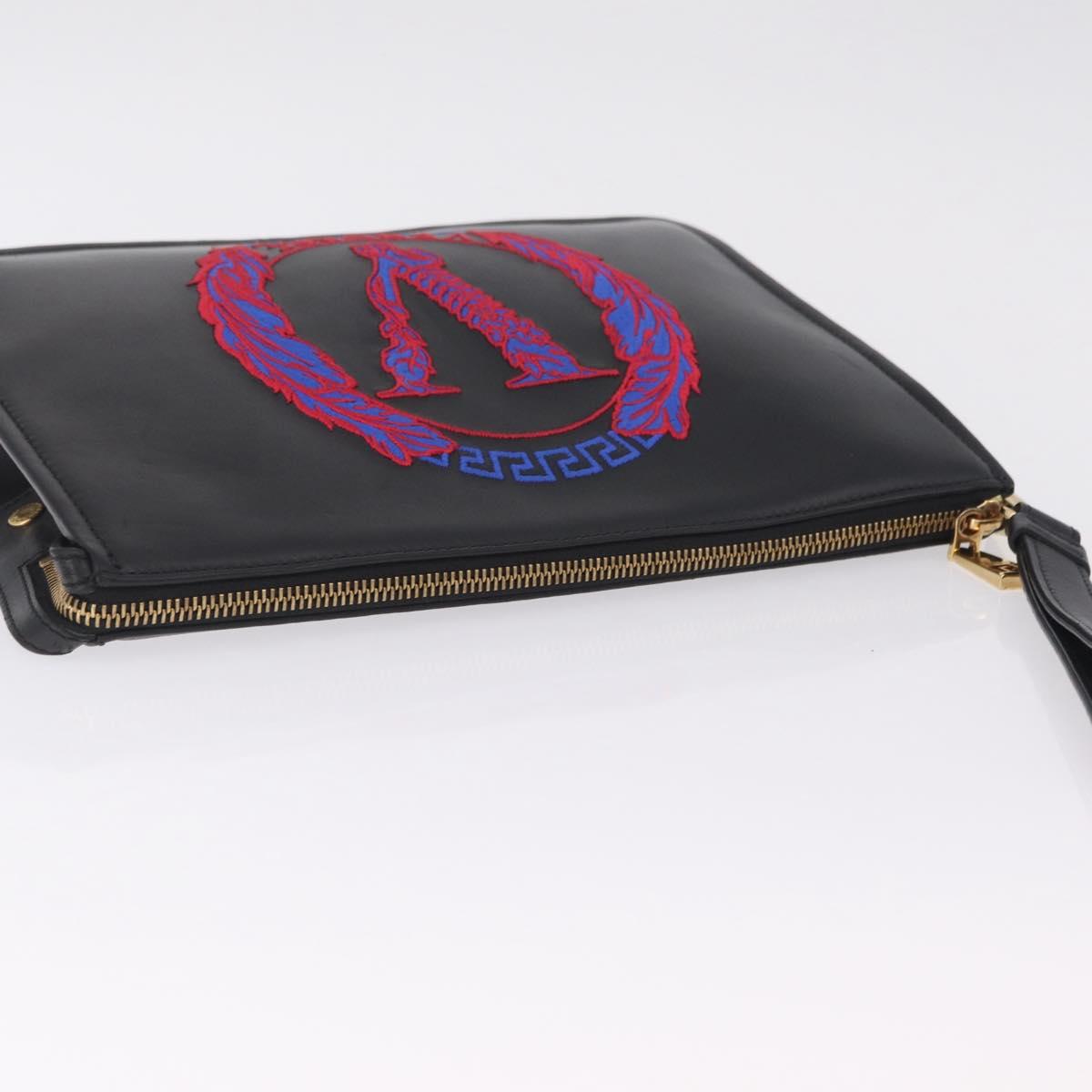 VERSACE Clutch Bag Leather Black Gold Auth 210078A