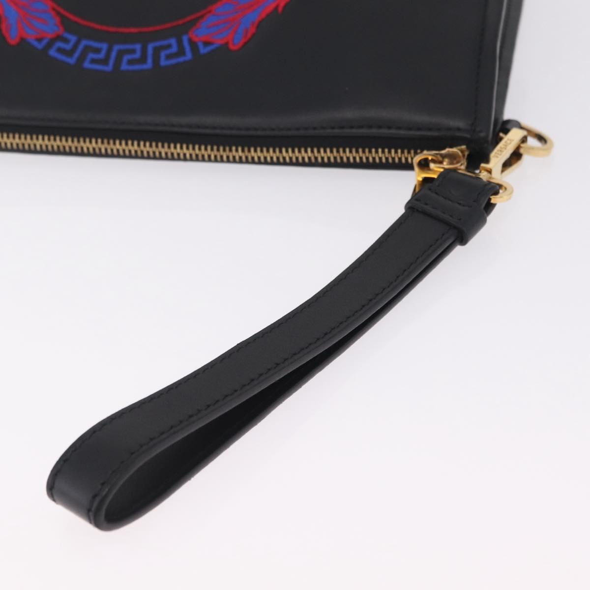 VERSACE Clutch Bag Leather Black Gold Auth 210078A