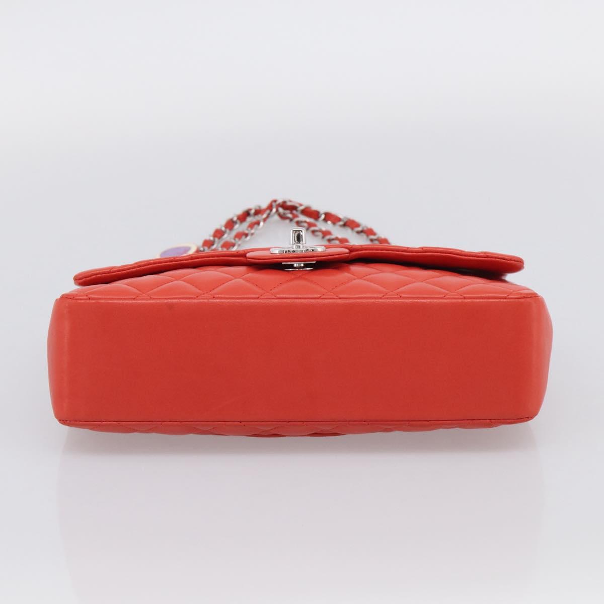CHANEL Matelasse 25 Chain Shoulder Bag Lamb Skin Red Silver CC Auth 210079SM