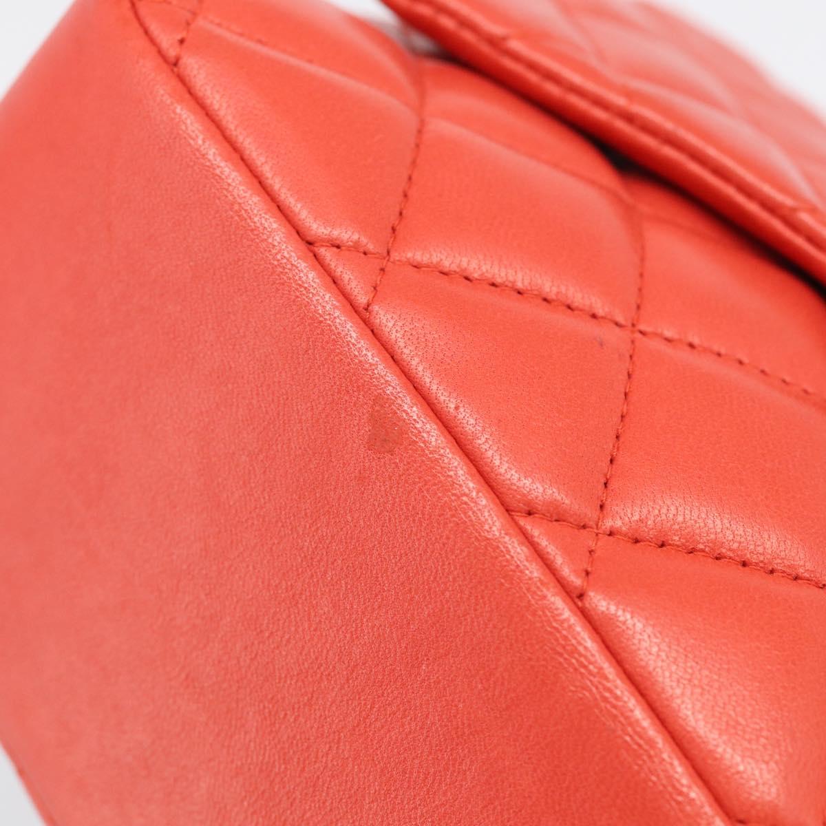 CHANEL Matelasse 25 Chain Shoulder Bag Lamb Skin Red Silver CC Auth 210079SM