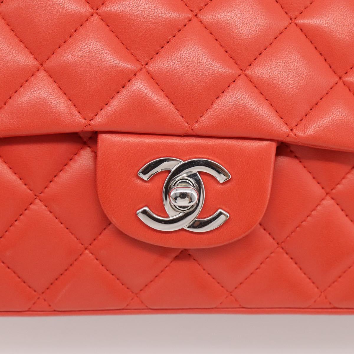 CHANEL Matelasse 25 Chain Shoulder Bag Lamb Skin Red Silver CC Auth 210079SM