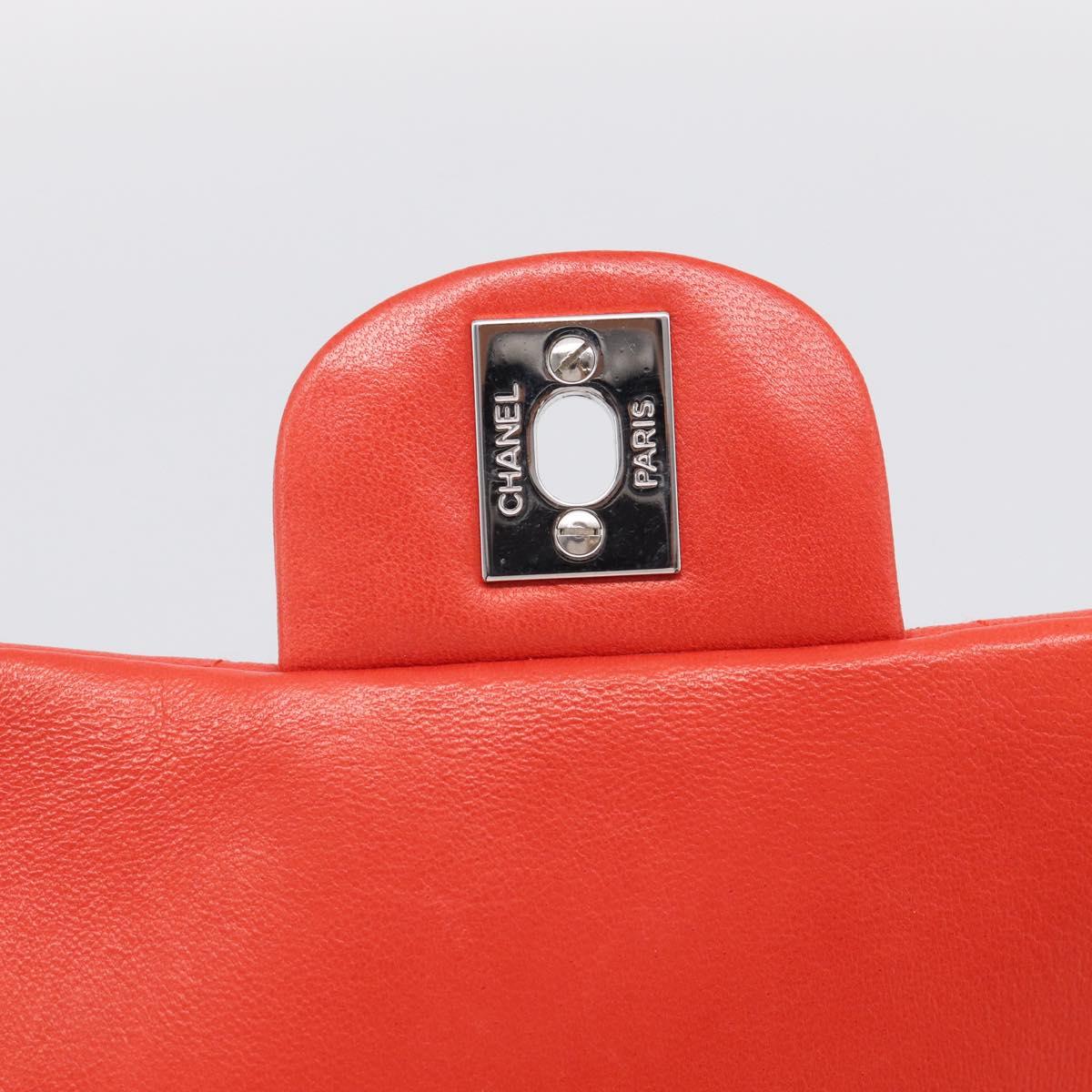 CHANEL Matelasse 25 Chain Shoulder Bag Lamb Skin Red Silver CC Auth 210079SM