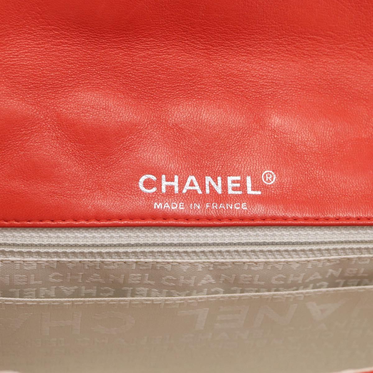 CHANEL Matelasse 25 Chain Shoulder Bag Lamb Skin Red Silver CC Auth 210079SM