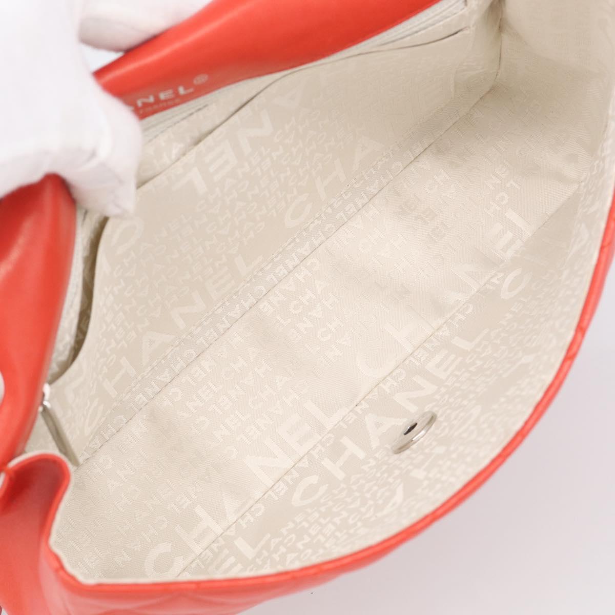 CHANEL Matelasse 25 Chain Shoulder Bag Lamb Skin Red Silver CC Auth 210079SM